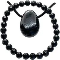 Steinfixx® Amulett Set Turmalin (Schörl) Geschenkset AAA aus Brasilien (Tropfenanhänger & Perlenarmband, 1-tlg., in Geschenkbox mit Edelsteinkarte), incl. 80 cm Wildlederband