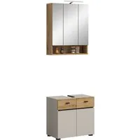 welltime Badmöbel-Set VANN, 2-teilige moderne Badkombination, inkl. Beleuchtung, (2-St., 1x Waschbeckenunterschrank, 1x Spiegelschrank inkl. Beleuchtung), Bad-Kombination, Bad-Möbel, Badezimmer, Kombination, Kombi, Bad-Set