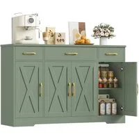 HOMECHO Sideboard, 140cm Breite Küchenschrank 3 Schubladen 4 Türen, Verstellbaren Regalen