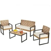 PHI VILLA Gartenlounge-Set, (4 Personen Outdoor Lounge Möbel Gartensofa, mit 1 x 2-Sitzer Sofa, 2 x Sessel und 1 x Tisch), Gartenmöbel Balkonmöbel Set