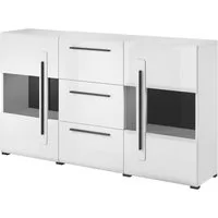Lomadox Sideboard TURDA-83, weiß Hochglanz modern mit Absetzungen in schwarz 180/103/39 cm
