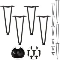 relaxdays Tischbein 4er Set Hairpin Legs mit 2 Streben, 30 cm - 2 Stangen