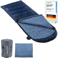Skandika Schlafsack Dundee + Kopfkissen, 3 Jahreszeiten, bis -20°C - 220x80cm, Koppelbar (Innentasche mit Klett, Koppelbar, Kapuze/Kopfteil mit Kordel), Innenfutter aus Baumwolle/Flanell, Kompressionssack, Waschbar