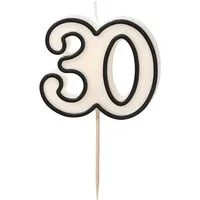 partydeco Geburtstagskerze, Geburtstagskerze Zahl 30 Zahlenkerze 5,5cm Weiß / Schwarz