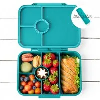 LEKKABOX Lunchbox Bentobox Brotdose, 4 Fächer - Kinder Vesperdose Brotbüchse Brotbox, Für feuchte Lebensmittel auslaufsicher, inkl. extra Trenner
