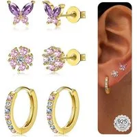 LuxusKollektion Ohrring-Set 3er Set Damen Ohrringe Silber Gold 925 Ohrstecker Creolen Piercings