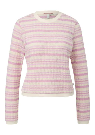 Q/S designed by - Gestreiftes Langarmshirt mit Strukturmuster beige/pink - Gr. - XL