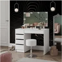 Vicco Schminktisch Thalia, Weiß Hochglanz, 100 cm mit LED Beleuchtung und Hocker (3-St)