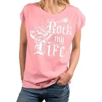 MAKAYA Print-Shirt Ausgefallene T-Shirts Damen lässige Oberteile Top Gitarrenmotiv Tunika (Rock Band Motiv, schwarz, grau, rosa, blau) große Größen