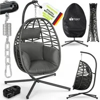 tillvex Hängesessel tillvex® Swivo Hängesessel mit Gestell inkl. wetterfester Abdeckung (Hängekorb klappbar bis 150 kg, Hängesitz aus Rattan, Hängestuhl für Indoor Garten Balkon Terrasse), mit Gestell Outdoor & wetterfester Abdeckung mit Befestigung