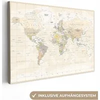 OneMillionCanvasses® Leinwandbild Welt - Karte - Retro, Fotodruck (1 St), Leinwand Bilder Klein, Wand Dekoration Aesthetic 30x20 cm