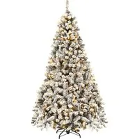 COSTWAY Künstlicher Weihnachtsbaum mit Schnee, 180cm, 600 Spitzen, 250 LED
