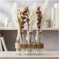 Levandeo® Dekovase, 3 Tischvasen Glas Vintage Jute H14cm Tischdeko Boho Scandi Design