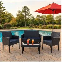 HTI-Living Gartenlounge-Set 4-teiliges Polyrattan Lounge-Set mit Tisch, (Set, 4-tlg., 1x Zweisitzer, 2x Stuhl, 1x Tisch), Terrassenmöbel Loungemöbel Outdoor Möbel