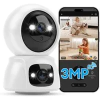 CkeyiN Überwachungskamera 3MP 2K+2K Dual-Objektiv 5G/2,4GHz WLAN 360° PTZ Überwachungskamera (Innenbereich, Farbnachtsicht KI-Bewegungserkennung 2-Wege-Audio SD & Cloud Speicher)