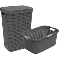 ROTHO Wäschekorb Country Set 2tlg. bestehend aus Korb 40l und Sammler 55l mit Deckel (Wäscheset, Set 2-tlg), Wäsche einfach organisieren – langlebig, leicht & platzsparend