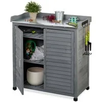 relaxdays Pflanztisch mit Unterschrank, grau