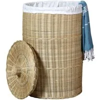Casa Moro Wäschekorb Wäschesammler mit Deckel 50L Rattan Wäschekorb rund Natur (Spar-Set, Wäschekorb + Baumvollsack), handgeflochten, mit Deckel, inklusive Baumwollsack, Aufbewahrungskorb