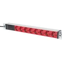 19" Steckdosenleiste mit Aluminiumprofil, 8-fach, 1HE rot/aluminium, 2 Meter Kabel, IEC C14-Stecker