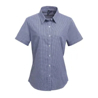 Premier Womens/Ladies Gingham Short-Sleeved Shirt (Marine/Weiß)