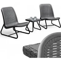 tectake Sitzgruppe Gartenlounge für 2 Personen, Belastbarkeit Stuhl 120 kg, Schraubfüße, (Loungeset Modica, 3-tlg., für Außen in Grau), in Rattanoptik, widerstandsfähig, UV-beständig, ergonomische Form