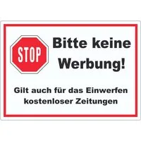 HB-Druck Aufkleber Stop Bitte keine Werbung Aufkleber, wetterfest, UV-beständig, kratzfest