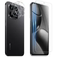 CLM-Tech Displayschutzglas 2X für Xiaomi 15T, Panzerfolie 2X Kameraschutz 4er Set Kameraglas Panzerglas 9H Glas Folie, 4 Stück, Anti-Fingerabdruck und blasenfreie Anbringung