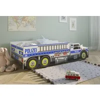 Kids Collective Autobett Kinderbett Jugendbett 80x160, Polizei mit Rausfallschutz Polizeiauto, mit Lattenrost 80x160 cm optional mit Matratze Polizist Spielbett