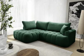 Ecksofa mit Schlaffunktion NANTES Sofa in Stoff Soft Grün Ottomane Links