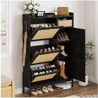 GarveeMore Schuhschrank aus Rattan mit 3 Klappschubladen und 4-stufiger Schuhschrank Schuhschrank mit verstellbaren Regalen für Eingang,Flur,Wohnzimmer