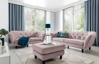 Sofaset Designersofas CHARLOTTE 3-2-1 in Stoff Matt Velvet Altrosa