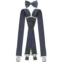 Fabio Farini Hosenträger Herren Hosenträger Pack 4cm X-Form mit passender Fliege Set Hellblau 4cm Hosenträger - Hellblau/Dunkelblau Gestreifte Fliege