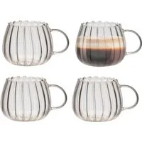 Zoha Glas Riffle Cup 400ml für Kalt- & Heißgetränke, Spülmaschinenfest, Stilvoll, 4-tlg., Borosilikatglas, hitzebeständiges Tassen Set für Kaffee, Matcha, Latte Macchiato, 4 St.