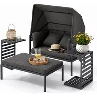 Mucola Strandkorb Relaxinsel mit Dach Gartenliege Aluminium Sonnenliege wetterfest, BxTxH: 160x8x8 cm, (wetterfest, resistent gegen Regen, Salzwasser und intensive Sonneneinstrahlung, 4-tlg., inkl. 2 extra dicke und weiche Kissen inkl. Reißverschluss