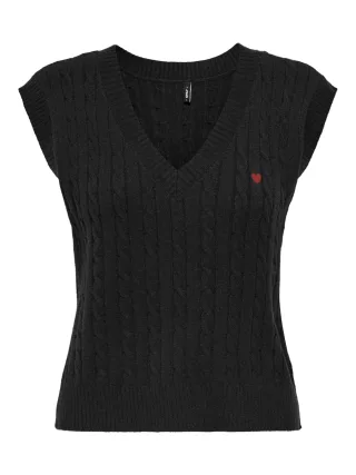 ONLY - ONLKATIA SL CABLE V-NECK VEST KNT Black - Gr. - M