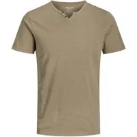 Jack & Jones T-Shirt JJESPLIT Neck Tee SS mit Splitneck-Ausschnitt und zwei Deko-Knöpfen