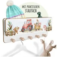 Holzura Kinderregal Kindergarderobe aus Holz mit Ablage und magnethaftendem Rahmen.