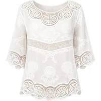 ITALY VIBES Spitzenbluse - Bluse - mit Spitzendetails - boho Langarmbluse Damen - ITALY VIBES ONE SIZE / passend für Größe S - L