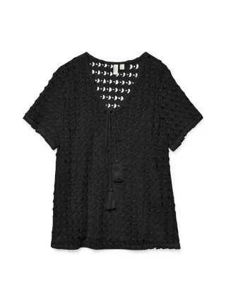 VERO MODA - VMDYLIE S/S V-NECK TOP WVN BTQ GA black - Gr. - L
