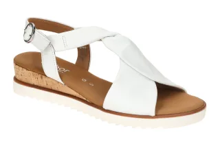 Gabor 82.751.50 Damen Sandalette Wei? Kork-Keilabsatz - Riemchen T-Steg Comfort