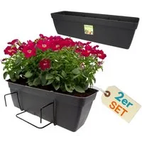 GarPet Balkonkasten 2er Set Blumenkasten Balkon Geländer Halterung Wasserspeicher 60 cm