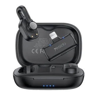 Yesido KR24 Hidden Lavalier Microphone Wireless Clip Mic AI 3 Level Noise Reduction 48kHz 24bit 50m Range 36H Total Batt