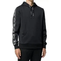 PHILIPP PLEIN Hoodie Kapuzen Sweatshirt mit Tape Streifen Fronttasche, Kordelzügen, Gummiertes Logo, Ärmelstreifen