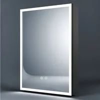 WDWRITTI Spiegelschrank Bad mit Beleuchtung Badezimmerspiegelschrank LED 50x70 40x60cm (Badezimmer Schrank Schwarz, 2Touch, Anti-fog, 3Lichtmodi, Dimmbar, Speicherfunktion, Alu-Schranktür, Doppelseitiger Spiegel) Verstellbare Glasböden, mit Netzadapt
