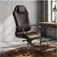 FINEBUY Chefsessel Bürostuhl MONTEREY Echtleder Schreibtischstuhl Drehstuhl (Bürostuhl MONTEREY Echtleder Braun 120KG), Schreibtischstuhl mit hoher Rückenlehne mit Kopfstütze