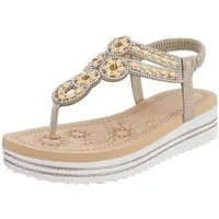 Ital-Design Damen Plateau-Flip-Flop mit Schmucksteinen Zehentrenner (91970831) Keilabsatz/Wedge Keilsandaletten in Gold