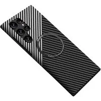 Wigento Handyhülle Für Samsung Galaxy S25 Ultra MagSafe Carbon Hülle Silber / Schwarz, Ultradünn, MagSafe-kompatibel, Carbonfaserstruktur
