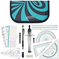 CALCUSO Zirkel Set im Federmäppchen mit Geodreieck & Lineal und Zubehör - Türkis