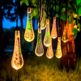 IPRee 7 Meter/50 LED Solar Droplet Lights String Outdoor Waterproof Garden Lawn Paths Fencing Wedding Party Holiday Deco