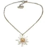 Alpenflüstern Collier Metall-Trachtenkette Greta mit Strass-Edelweiß groß (antik-silber-farben), - Damen-Trachtenschmuck Dirndlkette